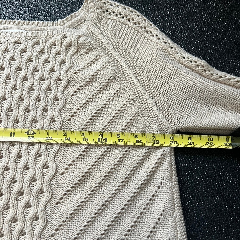 RD‎ Style Tan Knit Sweater Open Weave Sleeve Womens M Cotton Blend Beach Resort - Picture 6 of 7